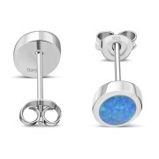 Synthetic Opal Oval Sterling Silver Stud Earrings, e346
